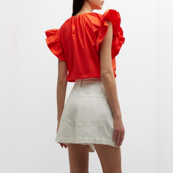 Ulla Johnson Elora Ruffle-Sleeve Cotton Poplin Top size 8 - Picture 5 of 9